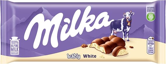 Milka Bubbly Chocolate Bar, White Chocolate with Milk Coating, 95 g