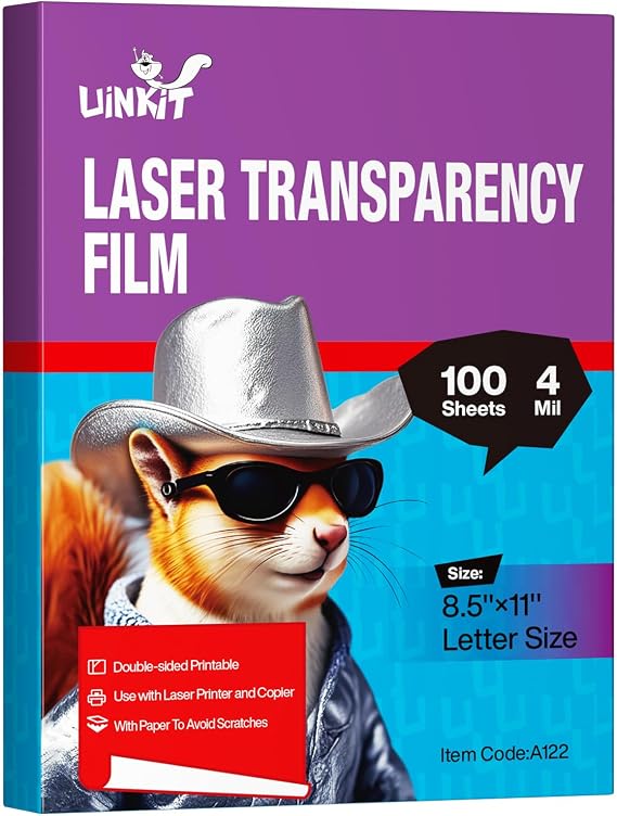 Uinkit Laser Transparency Film 8.5x11 Transparent Paper for Overhead Projector and Laser Jet Printer Copier, 100 Sheets