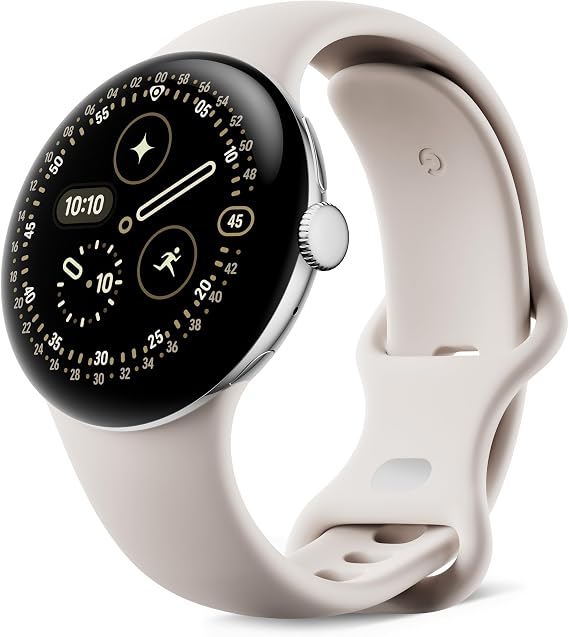 Google Pixel Watch 4 (41 mm) - Android smartwatch with Domed Display, Comprehensive Health and Fitness Tracking and Help from Gemini - Polished Silver Aluminium Case - Porcelain Active band - LTE