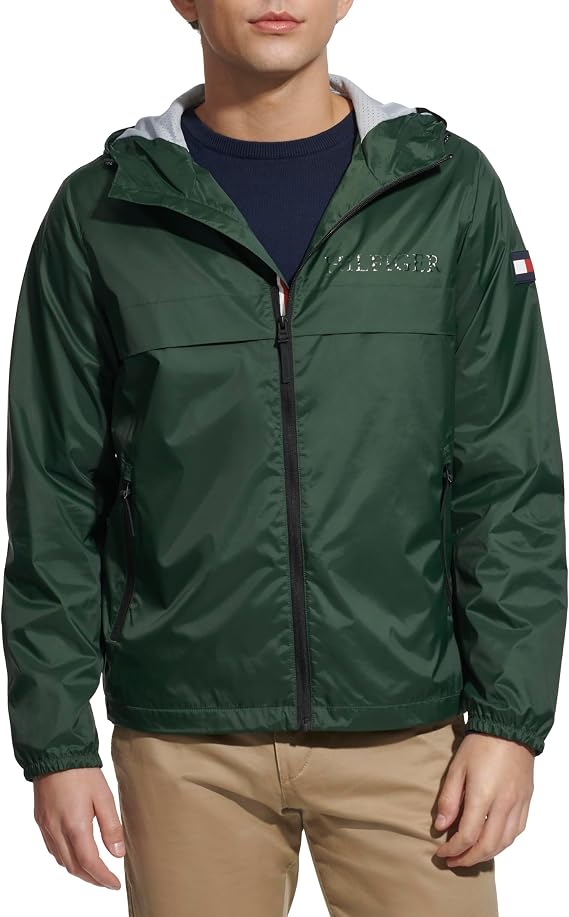 Tommy Hilfiger Mens Stretch Hooded Zip-Front Raincoat