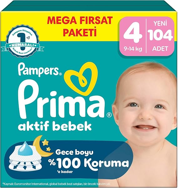 Prima Bebek Bezi Aktif Bebek Mega Fırsat Paketi 4 Beden 104 Adet