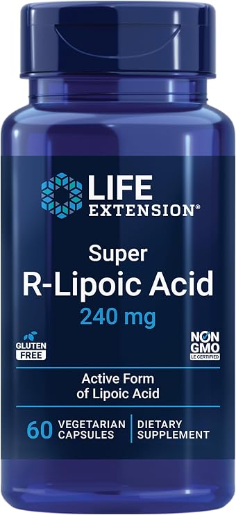 Life Extension Super R-Lipoic Acid Healthy Aging, oxidative Stress Defense with 240 mg of Active R-Form of R-Lipoic Acid Gluten-Free Non-GMO Vegetarian 60 Capsules
