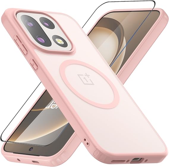 Oneplus 15 Case, Hard Frosted PC Back + Soft TPU Bumper Slim Fit Shockproof Protective Case Cover for Oneplus 15 5G 2025 Pink