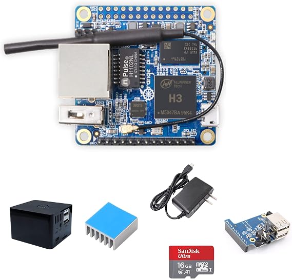Orange Pi Zero 512MB Developed Board, H2+ Quad-Core Open-Source Single Mini Single Board Computer 512MB ram, Zero+Case+Heat Sink+Power+16G SD+Expansion Board