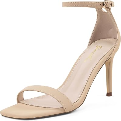 GENSHUO Womens Heeled Sandals Dressy Strappy Stiletto High Heels 3 Inch Square Open Toe Ankle Strap Buckle Sexy Prom Wedding Dress Shoes Ankle Wrap