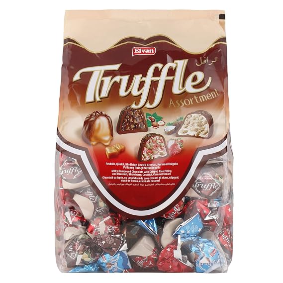 Elvan Truffle Assortment - Milky Compound Chocolate with Crisped Rice Filling and Hazelnut, Strawberry, Coconut, Caramel Cream (2 lbs 3.3oz) - 1 bag