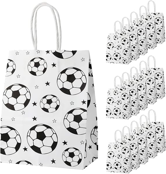 SAVITA 16pcs Soccer Party Favor Paper Bags Treat Snack Gift Bags for Team