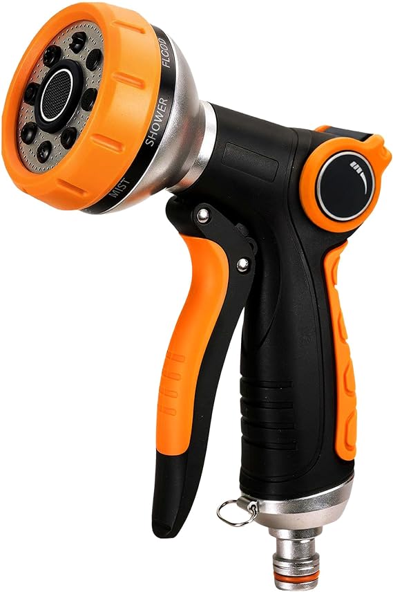 Hose Pipe Spray Gun - 8 Adjustable Patterns Garden Spray Gun for Watering Plants, Car, Bike or Pet Washing - High Pressure Garden Hose Nozzle with Thumb Control Fits 1/2 and 3/4 inch Hosepipes