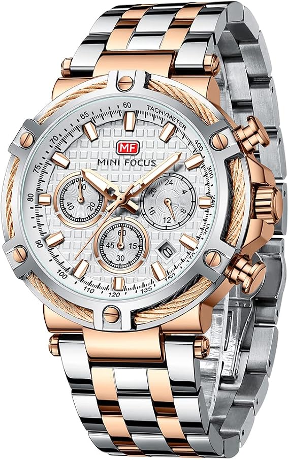 MF MINI FOCUS Men's Brand Quartz Watch Luminous Steel Belt Waterproof Men's Watch 0470G