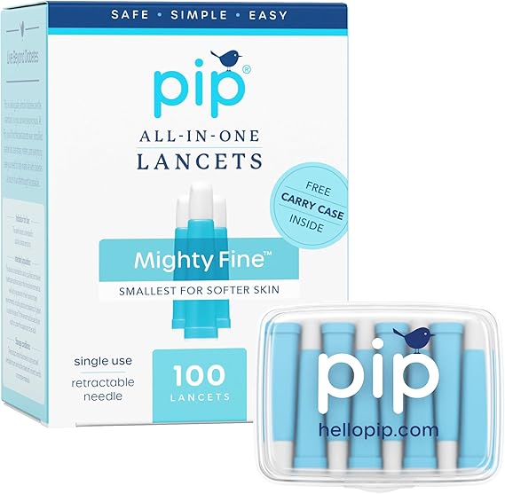 Pip Lancets for Diabetes Testing - 30G x 1.0mm Ultra-Thin Needles - 100 Count Safety Lancets | Single-Use Design for Painless Blood Glucose Testing - No Lancing Device Needed - Blue