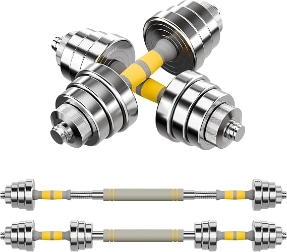 Adjustable Dumbbells Weights Set Steel 20KG/30KG, 2 in 1 Dumbbell Barbell with Barbell Rod & 2 Dumbbell Holder, Fitness Weights for Home Gym Strength Training Men & Women
