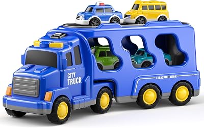 TEMI Toddler Truck Toys for 3 4 5 6 7 Year Old Boys - 5 Pack Carrier Truck Transport City Vehicles Toys, Kids Toys Car for Girls Boys Toddlers Friction Power Set, Push and Go Play Vehicles Toys