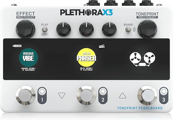 TC Electronic PLETHORA X3 Guitar Pedal TonePrint Pedal Board with up to 127 Boards 3 Pedal Slots 75 TonePrint Slots per Effect 3 MASH Foot Switches Tape Deck Looper