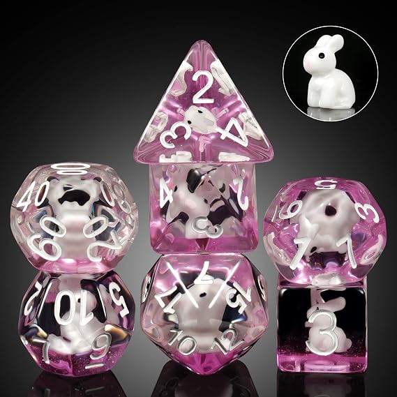 Rabbit dice set DND, DNDND 7PCS Resin Polyhedral dice set with Velvet Pouch for D&D Dungeons and Dragons Role Playing Games and Tabletop Games (Rabbit DND