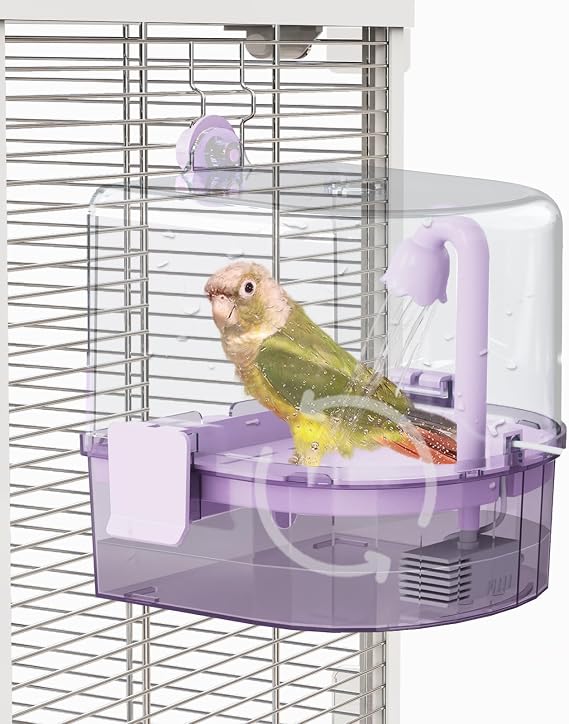 Water Circulation Bird Bath, Hanging Cage Shower Box(Purple)