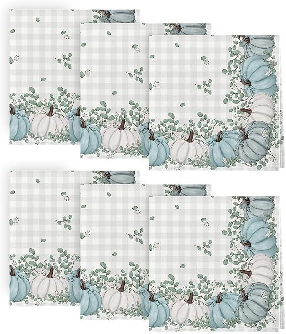 Horaldaily Fall Cloth Napkins, Pumpkin Buffalo Plaid Napkins Set of 6