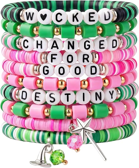Magic Wand Witch Hat Beaded Stretch Friendship Bracelets Set - 10Pcs Stackable Adjustable for Women, Easter Basket Stuffers, Theater Nights Festival Fashion