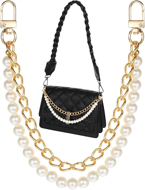 Pearl Purse Chain Extender Gold Handbag Straps Bag Chain Strap Metal Shoulder Purse Straps Extender Short Handle Replacement Charms Accessories for Women