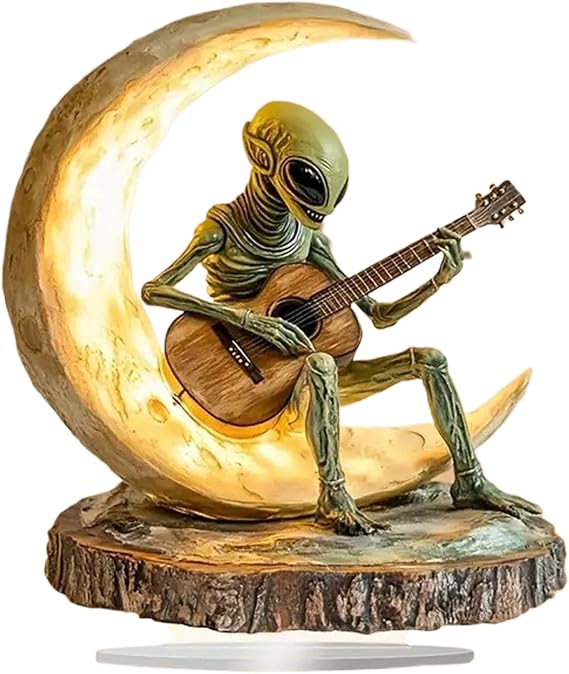 Alien Garden Statue - Boho Decor Alien Statue,Alien Figure Desk Decor, Garden Decor Collectible Figurines, Acrylic Moon Guitarist Sculptures, Indoor Outdoor Decor