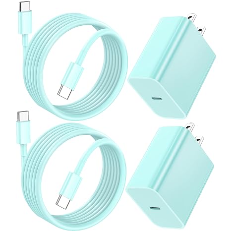 for iPhone Charger Fast Charging, 2Pack 20W USB C Charger Block with 60W USB C to C Cable 6FT,Type C Charging Cord Compatible with iPhone 17/16/15 Pro Max/Pad Pro/Samsung S23/Android Charger Blue