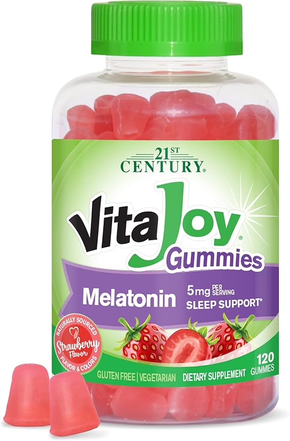 21st Century VitaJoy Melatonin 5mg Gummies, Strawberry, 120 Count | Melatonin 5 mg Sleep Aid Gummies with Delicious Strawberry Flavor, Adults, Helps Promote Relaxation & Restful Sleep