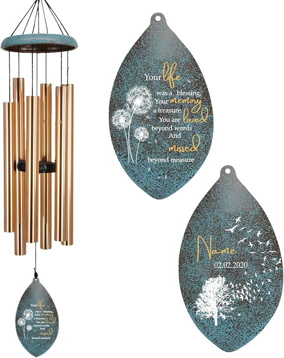 Sympathy Dandelion Wind Chimes, 36inch Personalized Memorial Wind Chimes, Commemorative Custom Wind Chime Deep Tone for Loss of Loved One for Condolences/Funeral