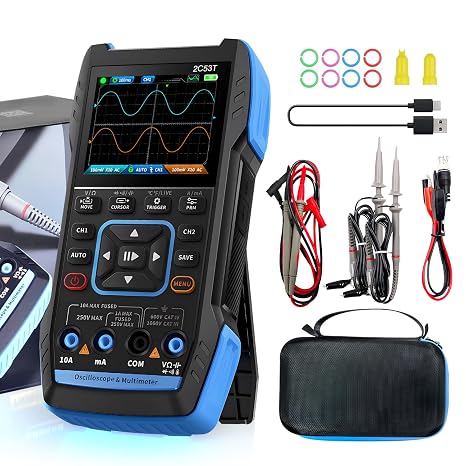 Oscilloscope 3in1 Upgrade 2C53T Digital Oscilloscope/Multimeter/Generator | Handheld DDS with Double Channel, 250MS/s Sampling Rate, 50MHz Bandwidth, 19999 Counts, Voltage, Current, Capacitor, Resistor