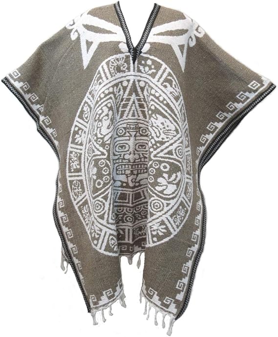 Authentic Mexican Poncho Reversible Cobija Blanket - Aztec Calendar