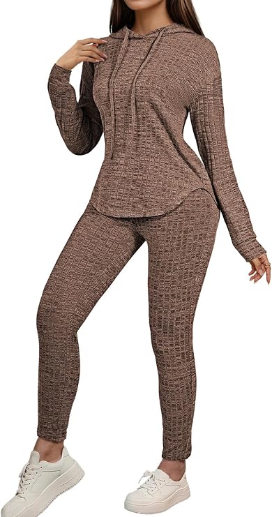 Fixmatti Women Pullover Hoodie Sweat Set Long Sleeve Ribbed Sweatsuit Tracksuits with Pocket