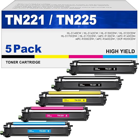 TN221 TN225 Compatible for Brother TN221 TN225 Toner Cartridge 4 Pack