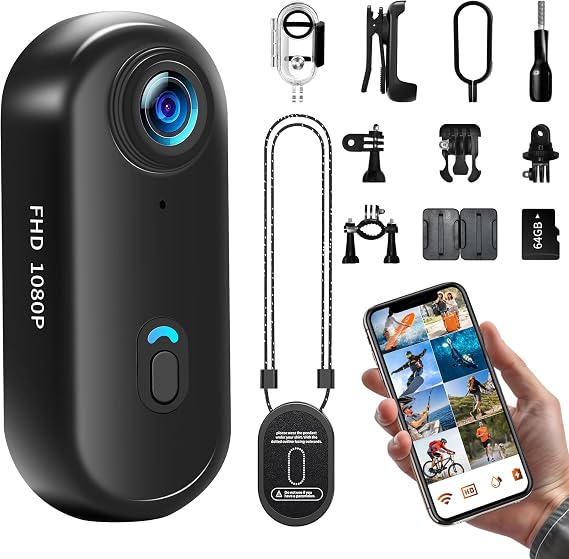 UYIKOO Action Cam WiFi 64 GB Sports Camera WiFi 120° 1080P HD Mini 360 Action Camera Bicycle Motorcycle Helmet Camera Underwater Camera Small Body Cam Body Camera Waterproof for Swimming Pets