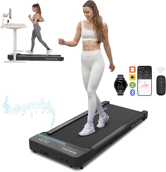 Mobvoi Smart AI Treadmill Ultra/SE Walking Pad Treadmills Under Desk Running Machine Compact Portable TicSports APP for Home Office 265 LBS (Mobvoi Walking Pad Treadmill with Speaker)