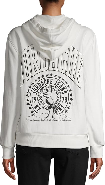 Jordache Women's Vintage Long-Sleeve Front Zip Classic Logo Hoodie (White) (X-Large (XL, 16-18))