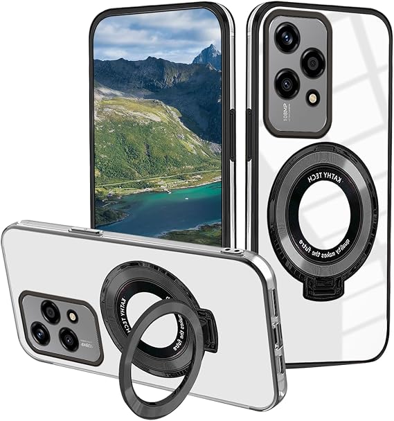for Honor 200 Lite Case with Ring Stand, Silicone Shockproof Phone Case for Honor 200 Lite Clear Slim Luxury Cute Plating Protective Cover (Black)