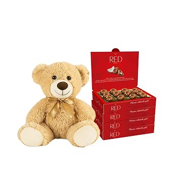 RED DelightTM Milk Chocolate Diamond Truffles - with Coconut Filling (4 Boxes (4.66 OZ EACH) + 14" Plush Teddy Bear)