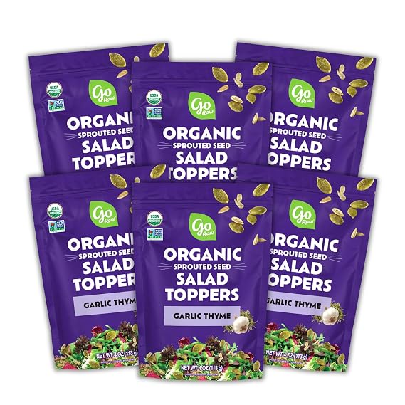 Go Raw Organic Sprouted Garlic Thyme Salad Toppers, 4 oz, 6 Pack, Pumpkin & Sunflower Seeds, Keto, Kosher