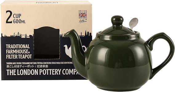 London Pottery Farmhouse Small Teapot with Infuser, Ceramic, Green, 2 Cup (600 ml)