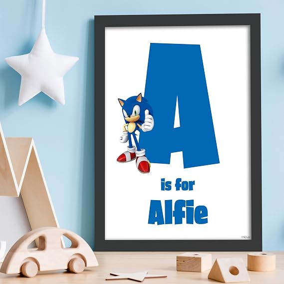 Themed Sonic The Hedgehog Print - Sonic Letter And Name Personalised Poster Wall Art (21cm x 29.7cm - A4)