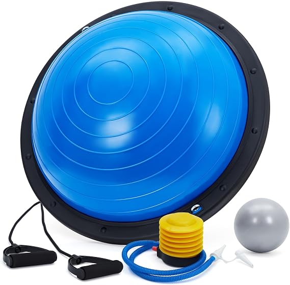 Balance Ball, 1600LB Half Exercise Ball Balance Trainer w/Non-Slip Base, Resistance Bands & Pump - Yoga Strength Training