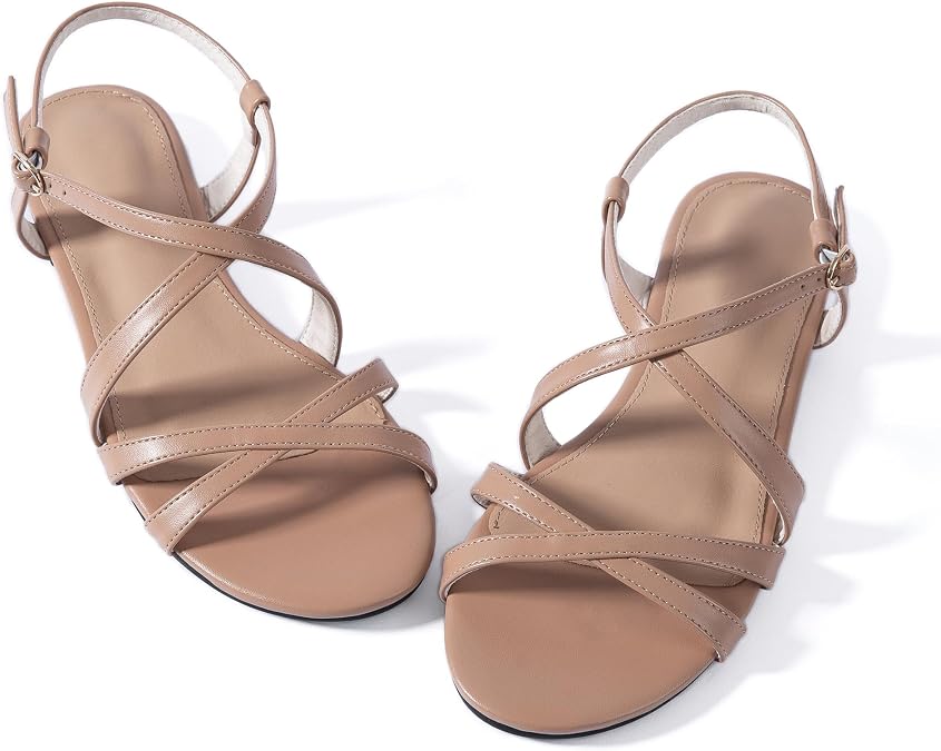 YANWENFANG Women'S Gladiator Strappy Flat Sandals, Ankle Strap Buckle Closure, Open Toe