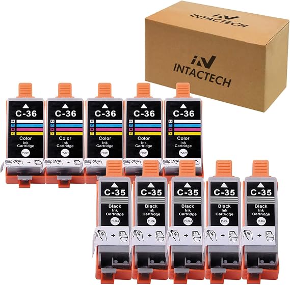PGI-35 CLI-36 Black/Color Ink Cartridges for Canon, 10-Pack | Compatible with TR150 TR152 TR160 iP110 iP100 mini260 mini320