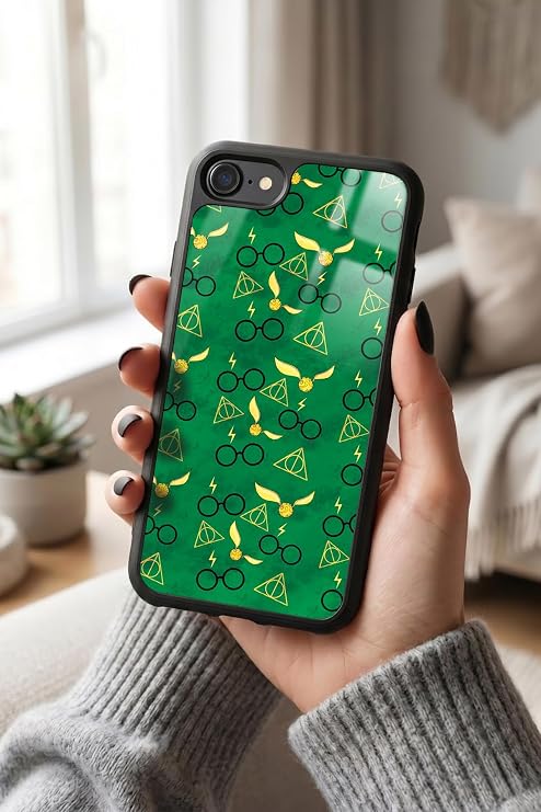 Apple iPhone SE ile Uyumlu Sihirli Gözlük Tasarımlı Glossy Premium Kılıf, Silikon, Siyah