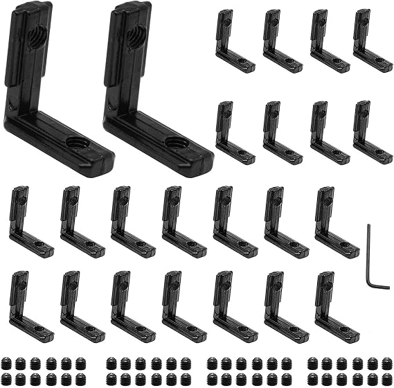Black 26pcs 2020 Extrusion Connector Bracket Joint Extruded Aluminum Hardware T-Slot Accessories V-Slot with Screws for 2020 Aluminum Profile 3D Printer Accessories