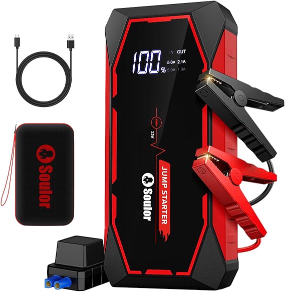 Jump Starter for Car Battery Jump Starter Battery Jumper Starter Portable | 5000A 12V Lithium Jump Box with Jumper Cable and Led Lights (All Gas / 12L Diesel Engines)