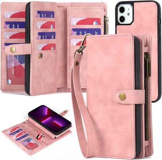 TwoHead for iPhone 11 Wallet case with 11 Card Holder (Pink)