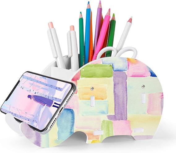 MOKANI Desk Supplies Organiser, Cute Elephant Pencil Holder Multifunctional Office Accessories with Cell Phone Stand Office Supplies Desk Decor Organiser Christmas Gifts