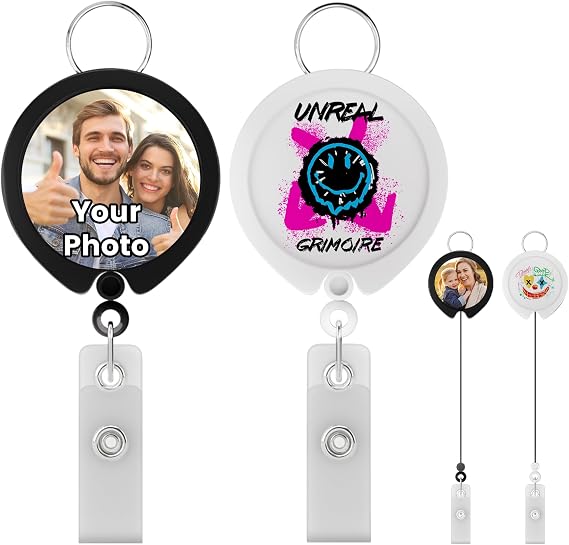 Custom Badge Reel with Clip,Personalized Retractable Badge Holder with Reel Clip,Double-Sided UV Print Customized Badge Reel with Logo/Photo/Text for Office Worker,Nurse,Doctor,Teacher,Student
