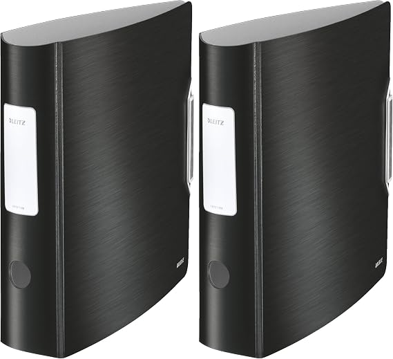 Leitz 11080094 Multifunction Folder (A4, Round Back (8, 2 cm Wide) Elastic Band Closure, Plastic, Active Style) Satin Black (Pack of 2)