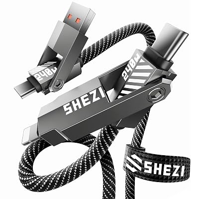SHEZI Nylon Braided 4 in 1 USB C Cable 240W 5FT Compatible with Lightning Cable, Fast Charging for iPhoneiPad Charger Cord [480Mbps Data Sync],Multi Charging Cable with Type CUSB A, Grey