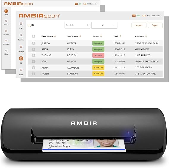 AMBIR ID Scanner with Card Scanning Software DS687 - Automatic Data Extraction for Age Verfication, No Subscription One Time Purchase